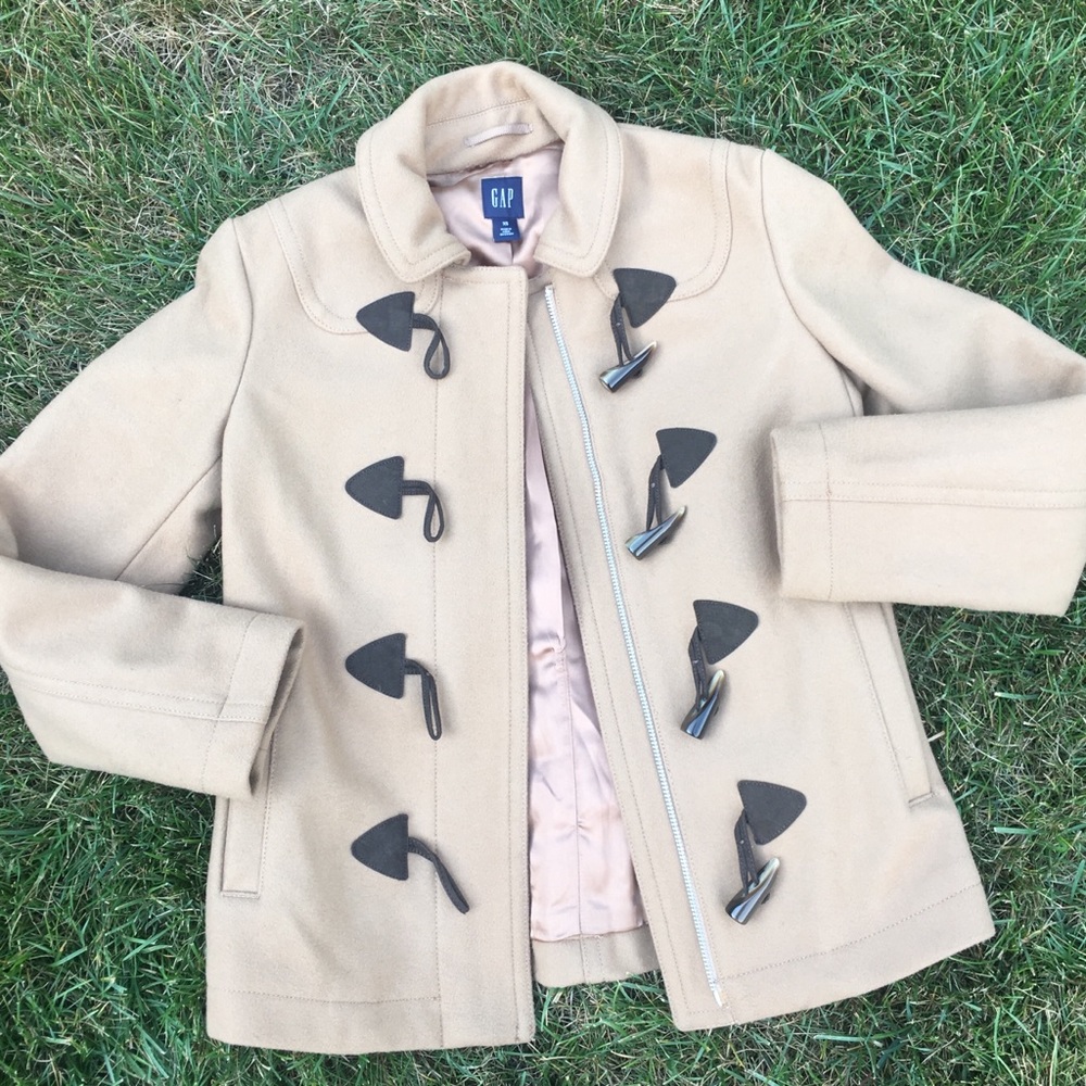 GAP Womens Camel Wool Coat with Toggles